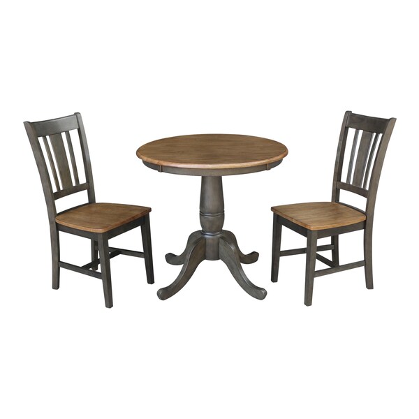 International Concepts Round 30 in Rd Top Pedestal Table, 2 San Remo Chairs, Hickory/Washed Coal, 30 in W, 30 in L, Wood K45-30RT-C10-2 - main